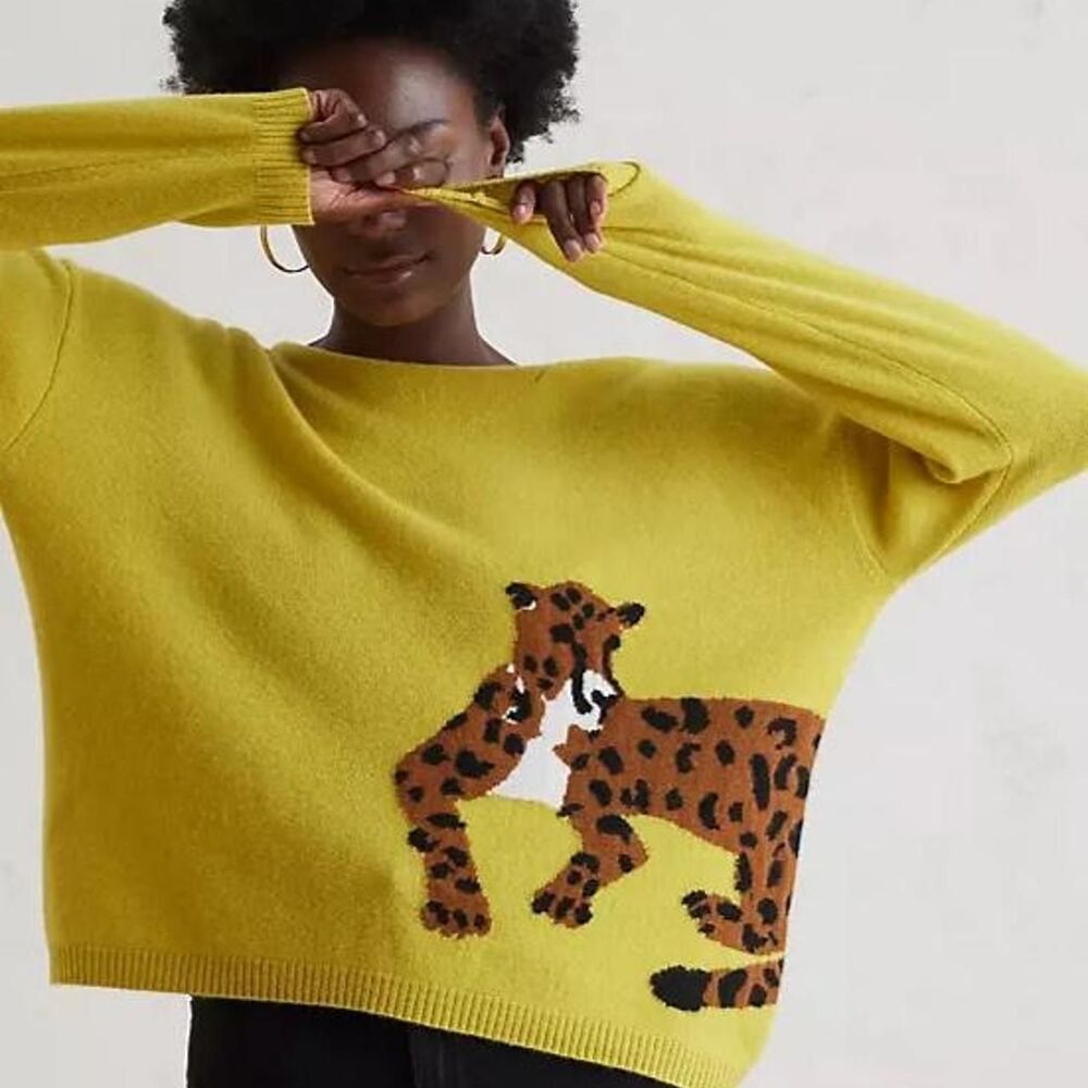 Maeve by Anthropologie leopard intarsia sweater 100% Cashmere pullover XS